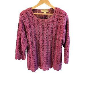 Victoria Woman Maroon Crochet Knit Long Sleeved Sweater Sz 1X